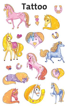 Matrica, tetoválás, 1 ív, 76x120 mm, AVERY ZWECKFORM, "Z-Design No.56681", csillámos lovak